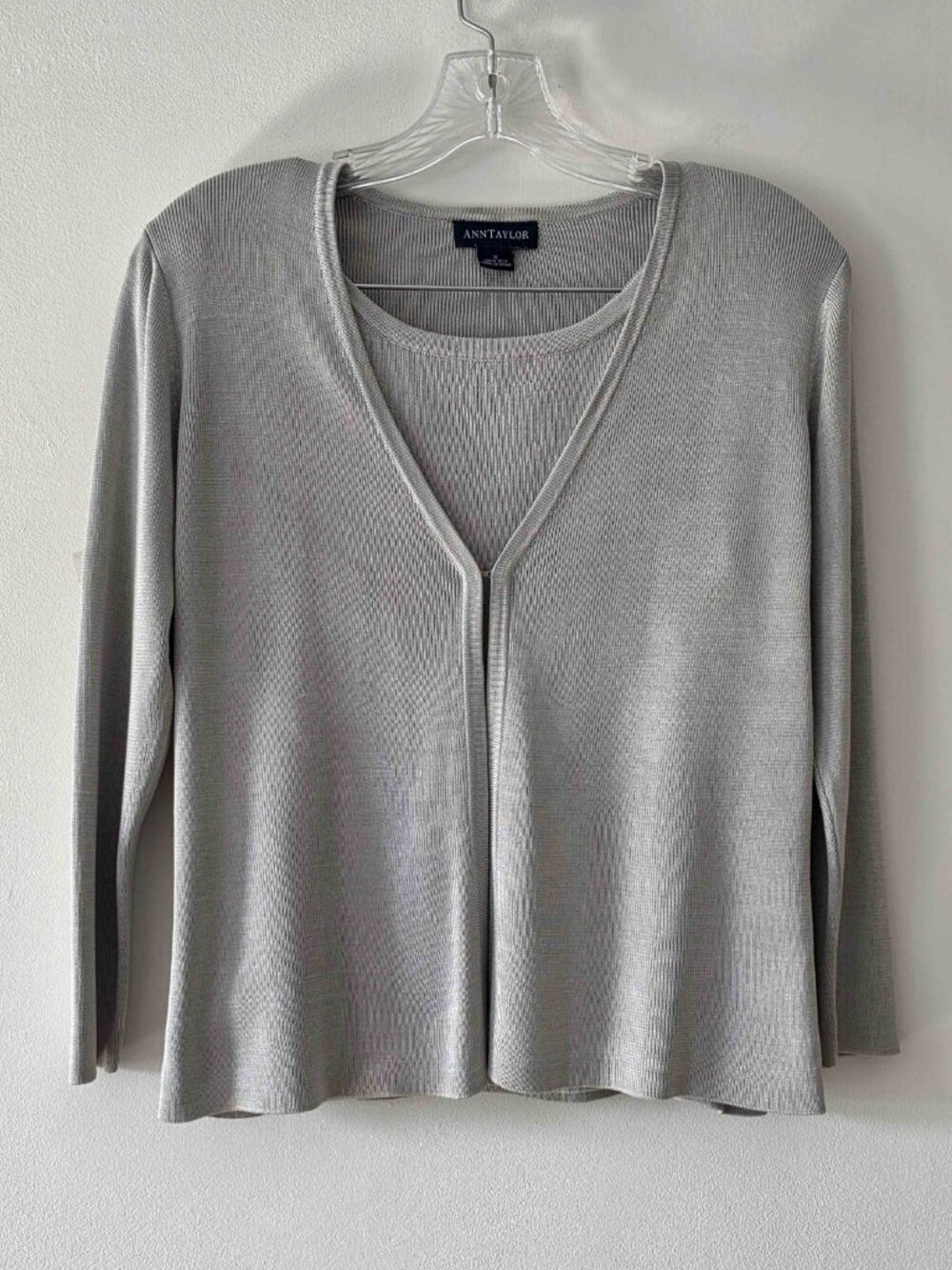 Ann Taylor 100% Silk Vintage Classic Quiet Luxury Cardigan & Tank Set Grey Small